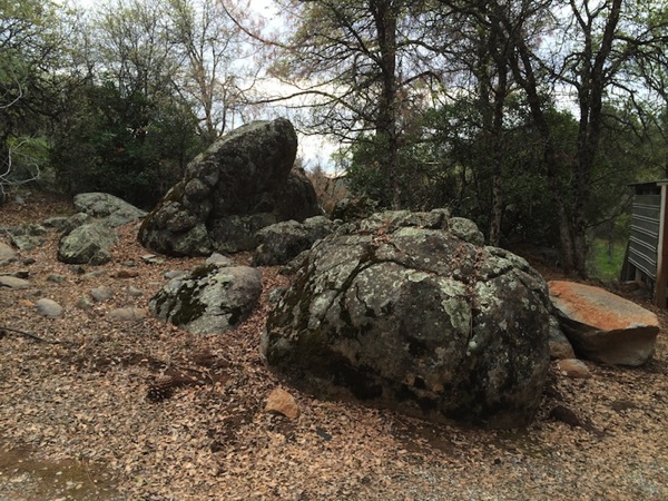 Rocks near tractor shed